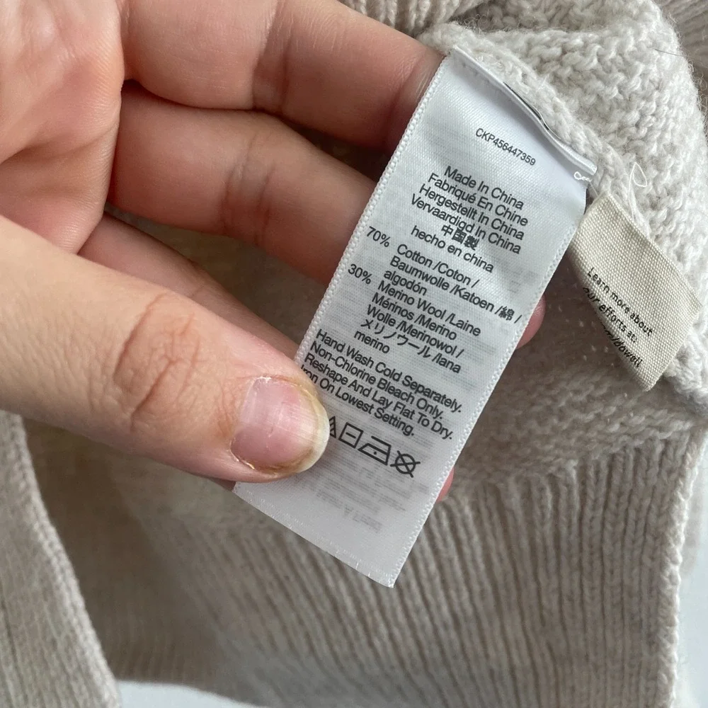 Madewell Ruffle-Neck Pullover Sweater Women XS Ribbed Knit Cotton-Merino Yarn